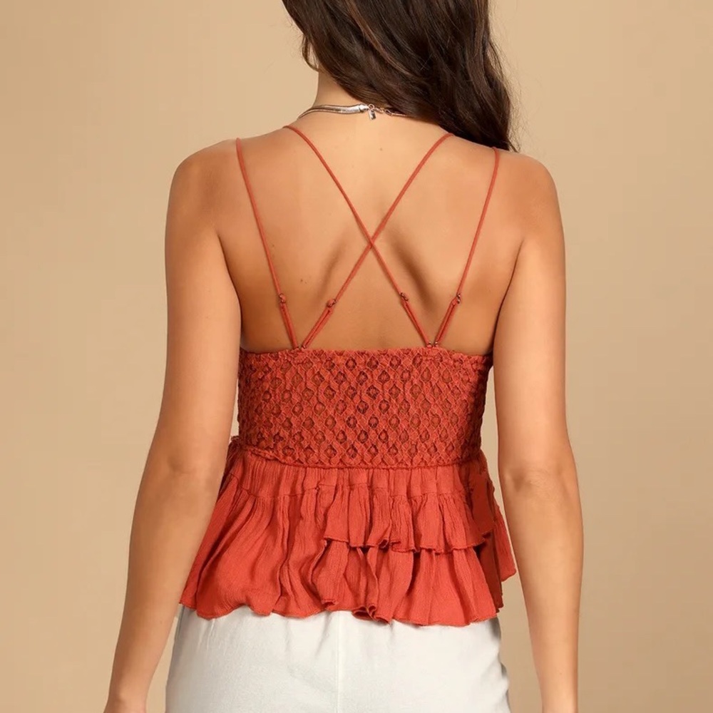Free People Rust Lace Ruffle Cami Top - Picture 2 of 3